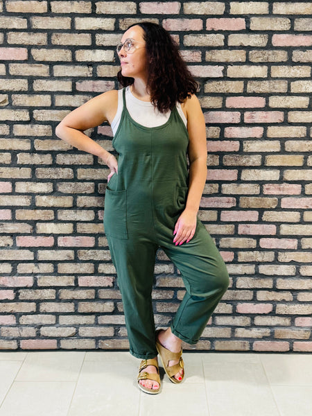 Spaghetti Straps Jumpsuit - DK Olive