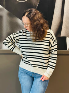 Striped Front Seam Sweater - Cream