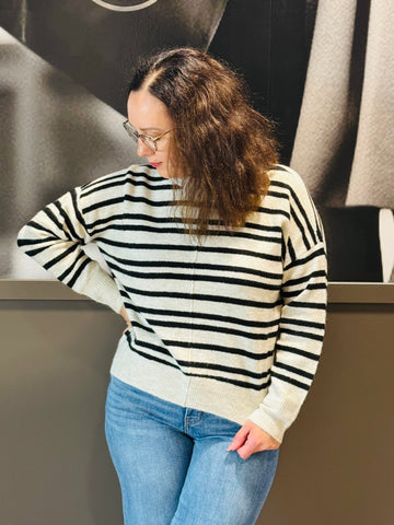 Striped Front Seam Sweater - Cream