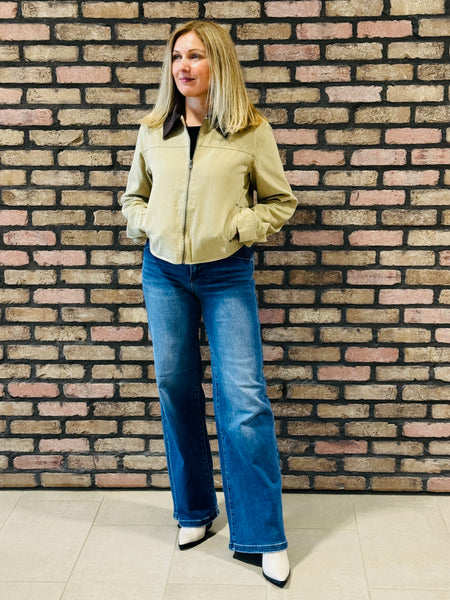 Contrast Corduroy Collar Barn Jacket - Khaki