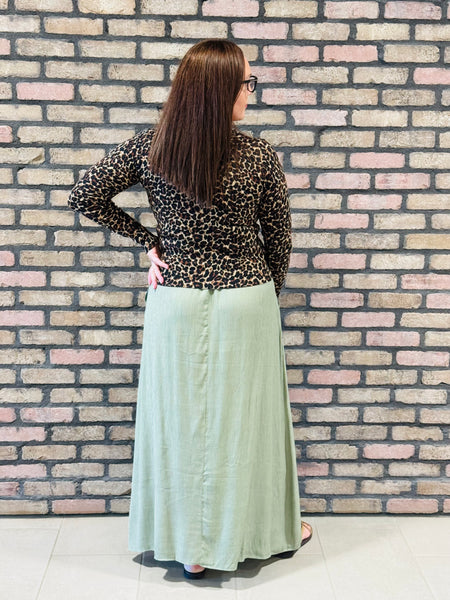 Crinkle Woven Long Skirt - Olive Green