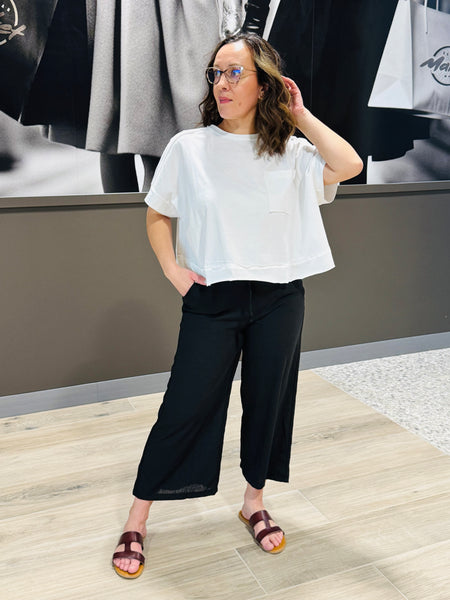 Crepe Cropped Pants - Black