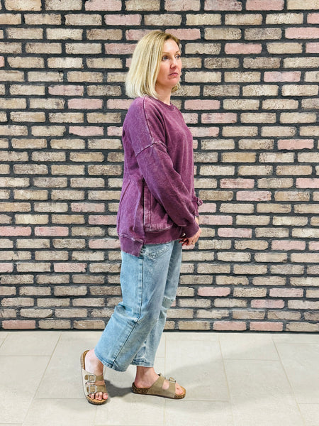 Acid Wash Fleece Pullover - Eggplant