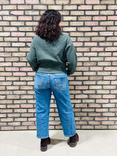 Thumbholes Half Zip Sweatshirt - Chic Green