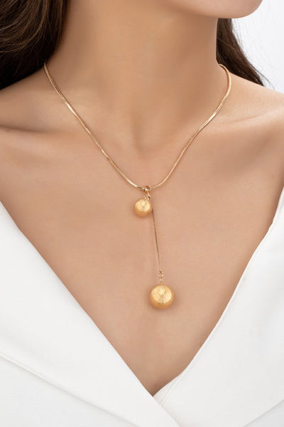 Snake Chain Y Necklace with Hollow Ball Drops - Gold