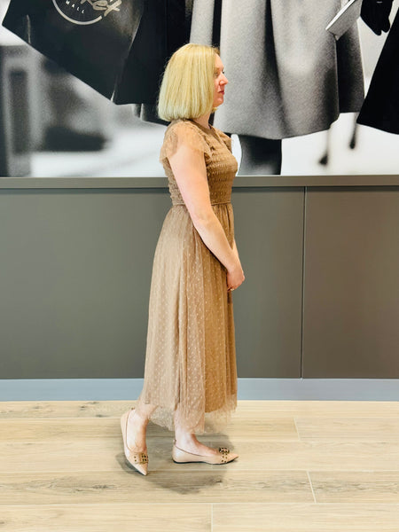 Polka Dot Chiffon Dress - Mocha