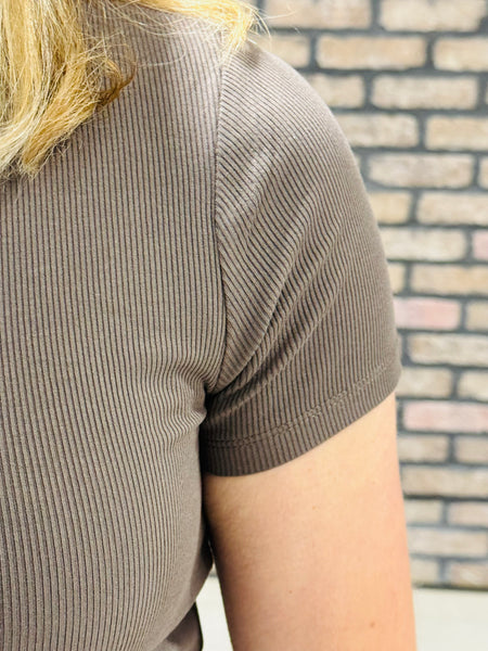 Micro Ribbed Tee - Truffle