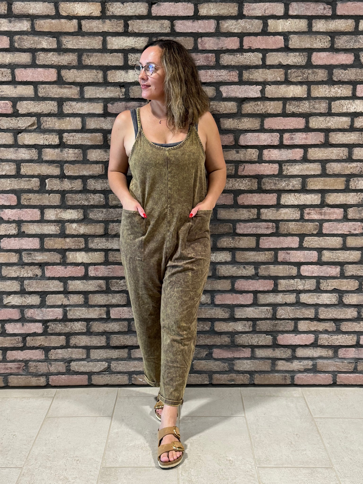 Washed Overalls with Pockets - Mahogany