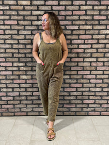 Washed Overalls with Pockets - Mahogany