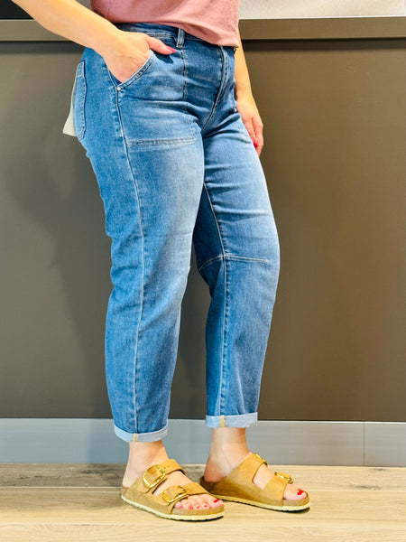 Barrel Patch Pockets Jeans - Medium Wash