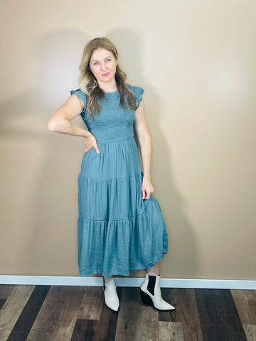 Smocked Midi Dress - Dark Teal