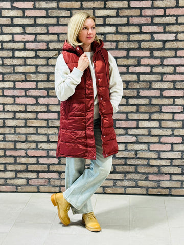 Long Puffer Vest - Brick