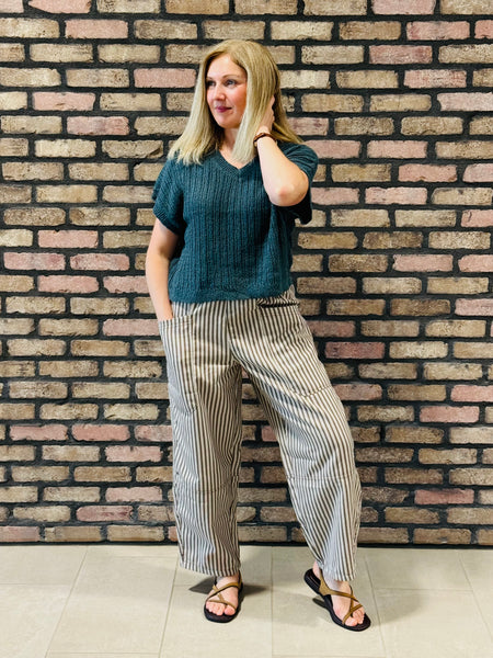 Striped Wide Pants - Brown