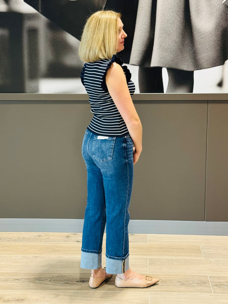 Pintuck Detailed Straight Jeans - Medium Wash