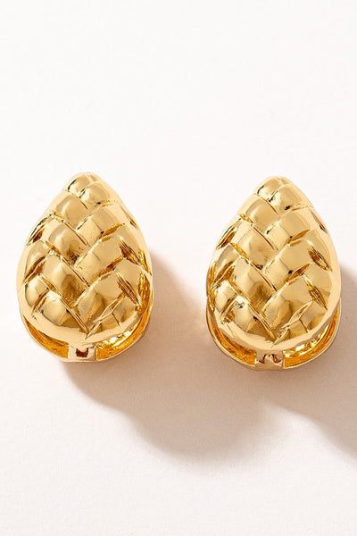 Textured Puffy Teardrop Hinge Earrings - Gold