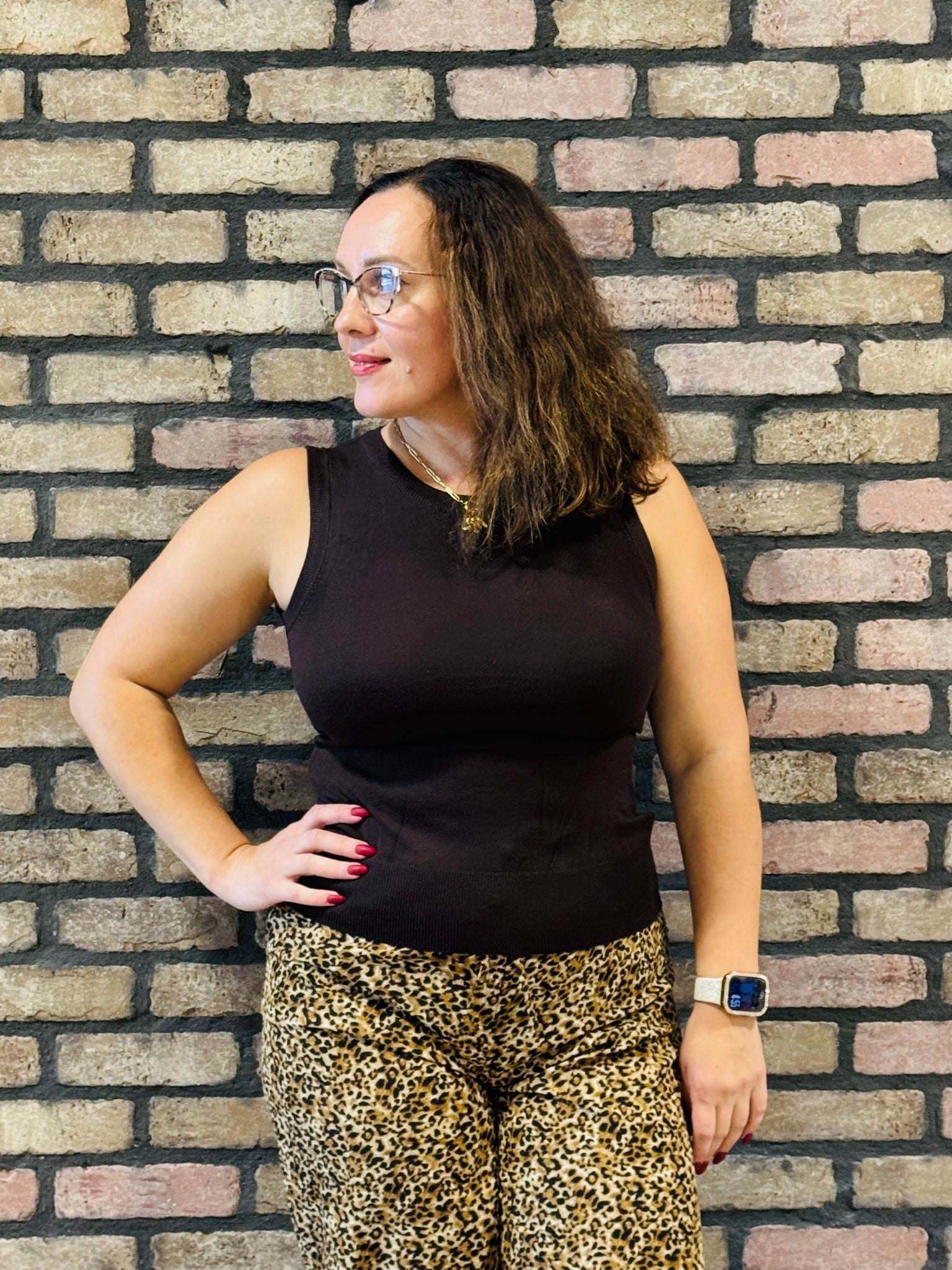 Round Neck Sweater Vest - Brown