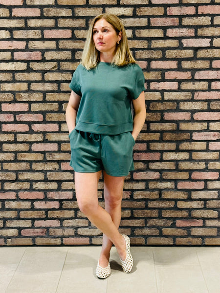 Luxe Sand Wash Tee and Shorts Set - Eldergreen