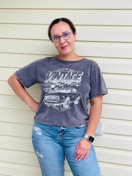 VINTAGE RACING CLUB Graphic Tee - Vintage Charcoal Grey