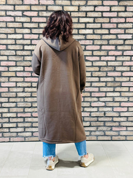 Fleece Hooded Coat - Brown
