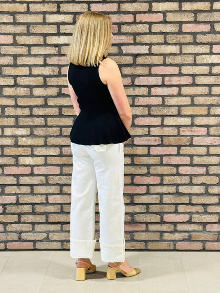 Pintuck Cuffed Wide Jeans - Cream