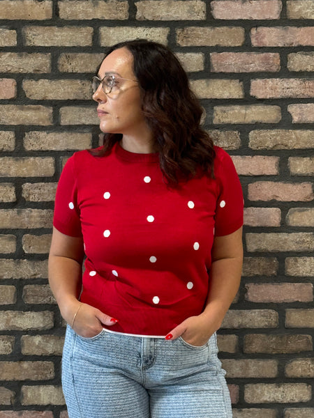 Polka Dot Shell Pullover - Red