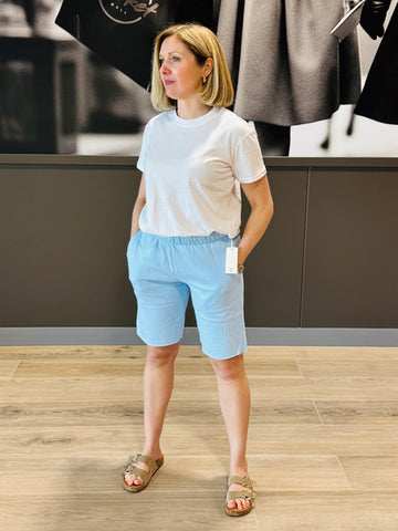 Fleece Basic Long Sweat Shorts - Blue
