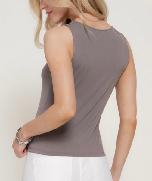 Square Neck Double Layer Top - Dark Taupe