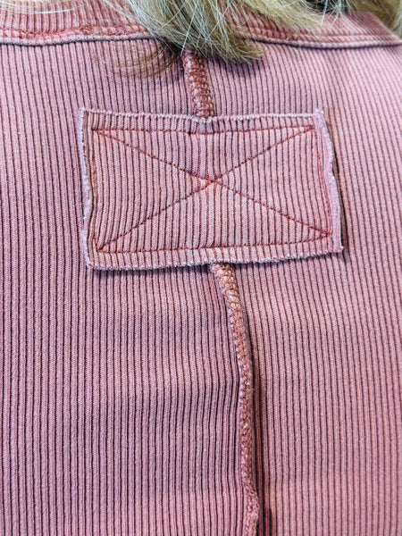 Raglan Contrast Exposed Seam Tee - Terracotta