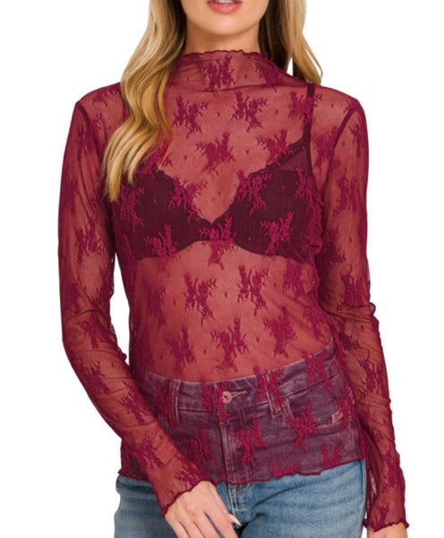Lace See - Through Top - Cabernet
