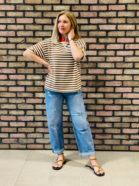 Striped Colorblock T-Shirt - Brown Multi