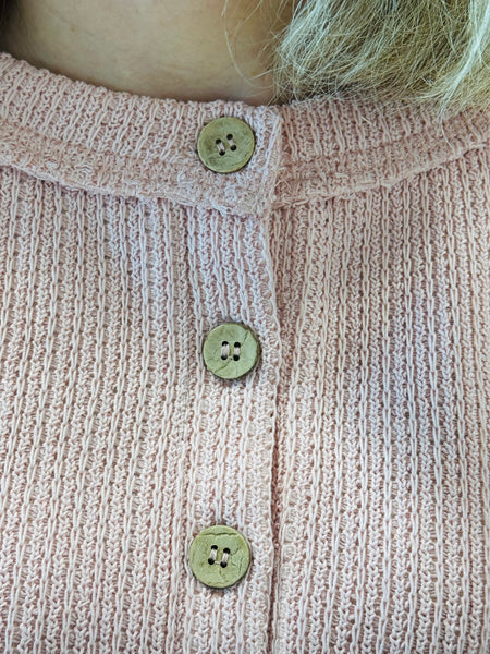 Raw Edge Henley Knit Top - Pink