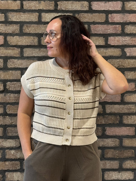 Multi Stripe Button Down Cardigan - Khaki