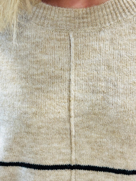 Striped Front Seam Sweater - Oatmeal