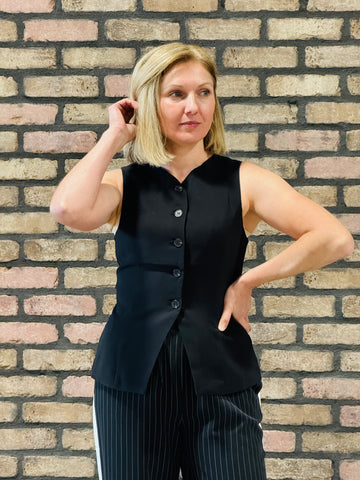 Split Front Long Vest - Black
