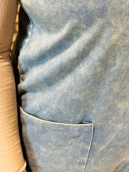 Washed Overalls with Pockets - Dusty Blue