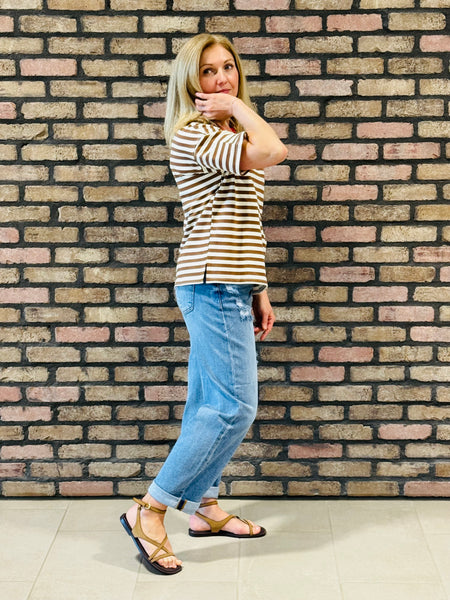 Striped Colorblock T-Shirt - Brown Multi