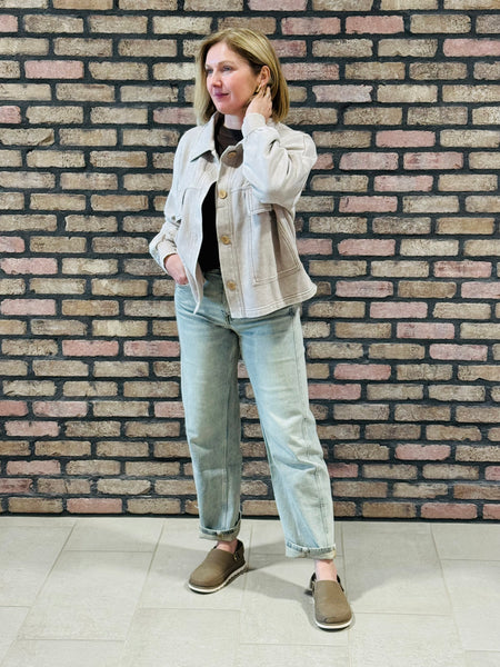 Acid Wash Fleece Shacket - Ash Mocha
