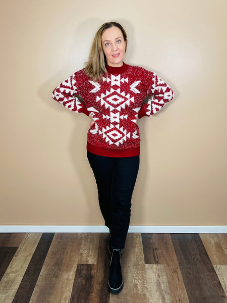 Aztec Pattern Sweater - Maroon