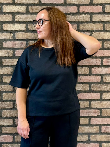 Side Slits Soft Scuba Top - Black