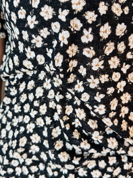 Floral Top and Shorts Set - Black