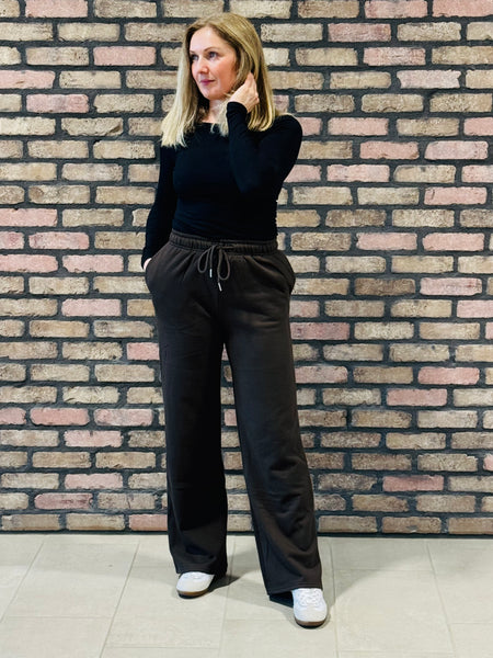 Straight Fleece Jogger Pants - Dark Brown