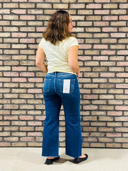 Tummy Control Wide Crop Jeans - Dark Wash