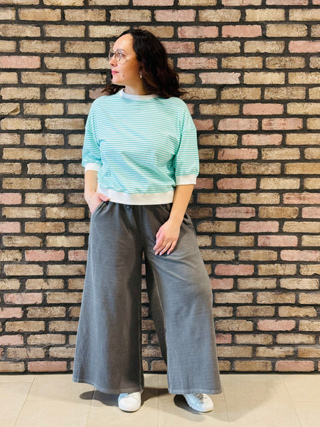 Striped Contrast Trim Top - Mint