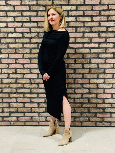 Off Shoulder Midi Dress - Black