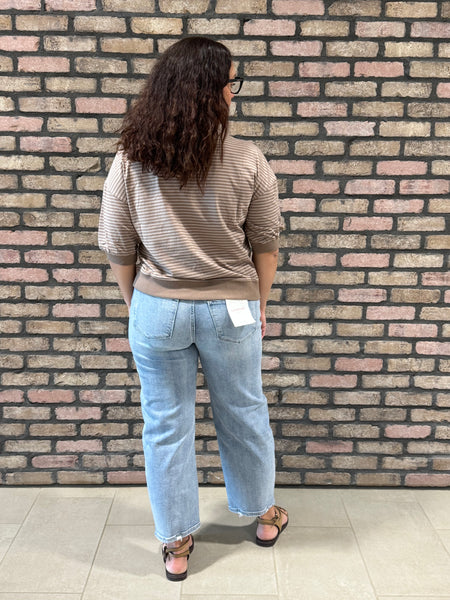 Striped Contrast Trim Top - Ash Mocha/Mocha