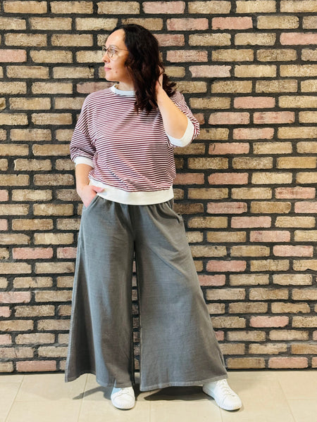 Striped Contrast Trim Top - Cabernet