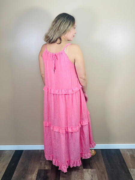 Tie Back Tiered Maxi Dress - Rose Pink