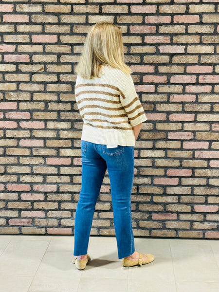 Textured Knit Half Sleeve Sweater - Mocha