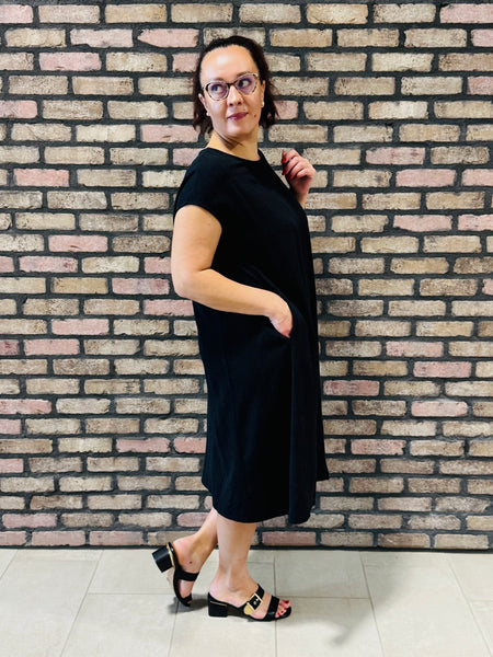 Linen Oversized Midi Dress - Black