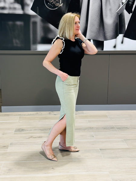 Denim Midi Skirt - Olive
